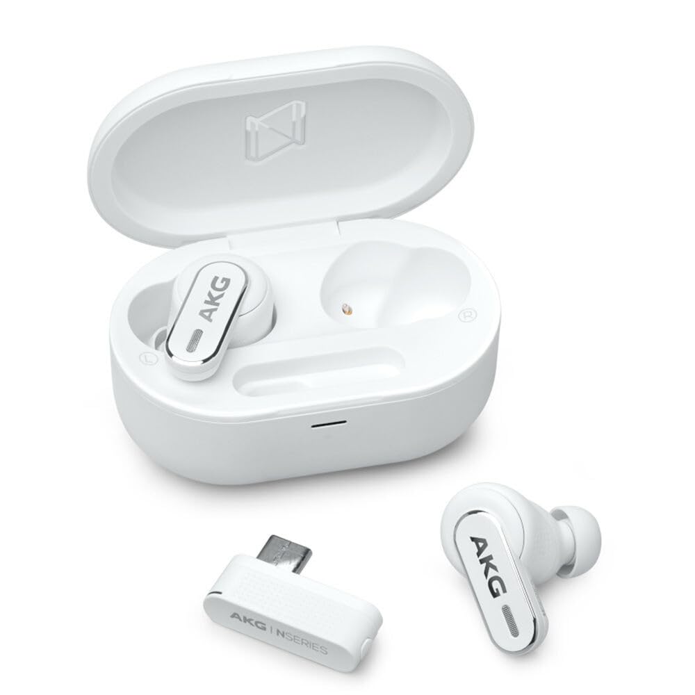 AKG N5 Hybrid TWS Casque – Son cristallin sans Fil, True Adaptive Noise Cancelling, Qualité d'appel certifiée Zoom, Autonomie de 40h, Protection IP54, Bluetooth, USB-C, Blanc