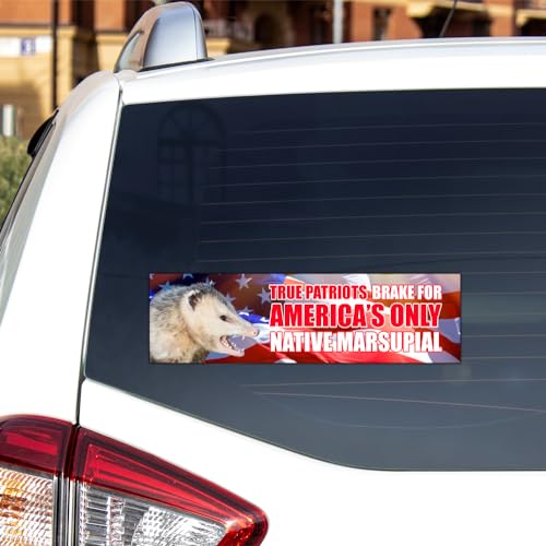 Image of [11.5 inchx3 inch] Possum Bumper Stickers - Large Size True Patriots Brake for America's Only Native Marsupial Opossum Sticker Funny Bumper Stickers, US Flag Patriots Vinyl Decal For Car Window Vehicle