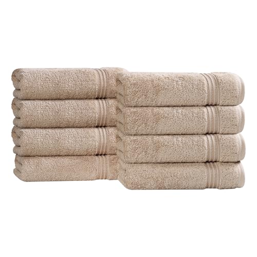 Superior Egyptian Cotton 8-Piece Hand Towel Set, Towel Basics For Quick Dry, Absorbent Small Towels, Facial, Spa, Kitchen, Bathroom Essentials, Apartment, Guest Bath, Soft, Washcloth, Taupe