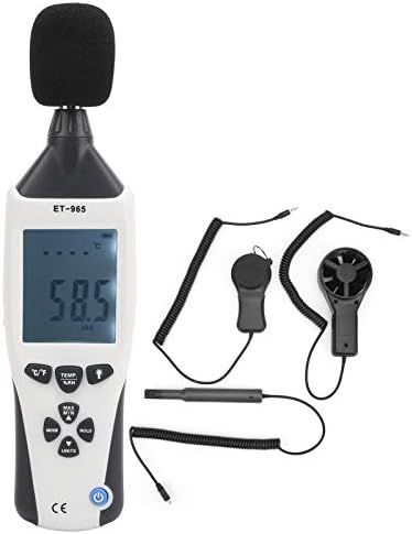 ET965 Medidor de ambiente multifunción Pantalla LCD 5 en 1 Temperatura Humedad Nivel Sonido Luz Probador de Velocidad del Viento para el Hogar