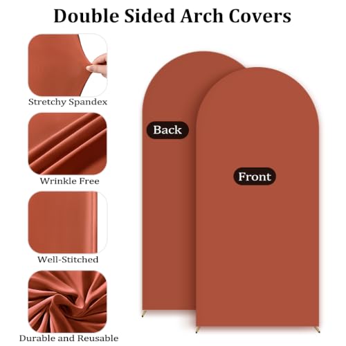 Image of MLMC 7.2FT Terracotta Arch Backdrop Cover Spandex Backdrop Stand Cover | Wedding Arch Backdrop Cover Stretchy Round Top Chiara Arch Stand Cover for Wedding Birthday Baby Shower Decoration 7.2x4FT