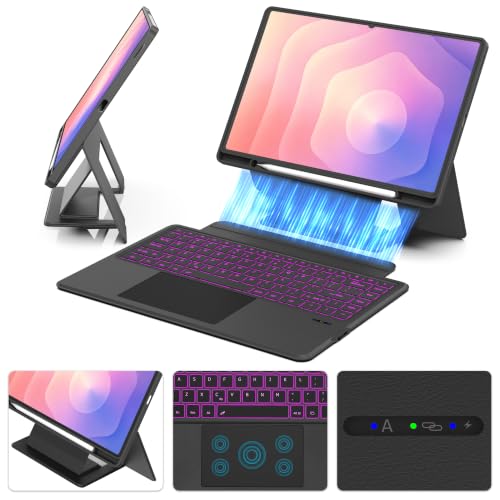 Aioopro Keyboard Case for Samsung Galaxy Tab S11 Ultra 14.6 Inch Multi-Touch Trackpad Backlit Keyboard (7 Colors) S Pen Holder Dex Mode AI Key Black