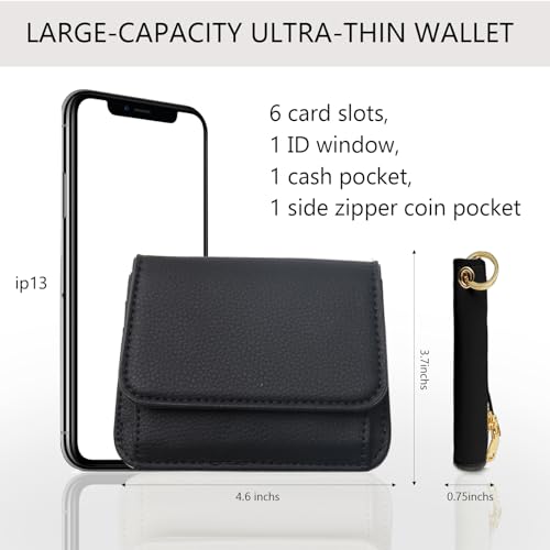 Image of Keychain Wallet for Women,RFID Wristlet Wallet with Beaded Strap | Tri-Fold Design,6 Card Slots,ID Window,Zipper Coin Pocket,Lightweight Carry