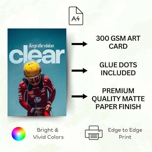 Image of Posters Inc Sports F1 Cars Motivational Posters for Wall A4 Size Aesthetic Setup 300 GSM Matte Paper Pack of 6 Automotive Motorsport Decor for Boys Gaming Room, Bedroom, Home & Office with Adhesive