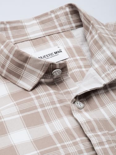 Image of Majestic Man Men Comfort Slim Fit Opaque Checked Cotton Casual Shirt