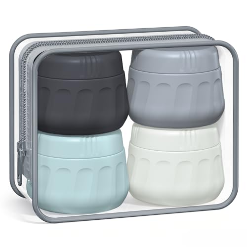 Mrsdry Travel Containers for Toiletries, TSA Approved Travel Size Toiletries 4 Pack, Refillable Containers, With Clear Bag, Leak Proof Silicone Jars, Essentials Creams Jars Carrying Small Items