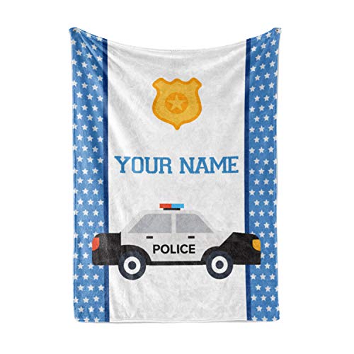 Personalized Custom Police Car Fleece and Sherpa Throw Blanket for Boys, Girls, Kids