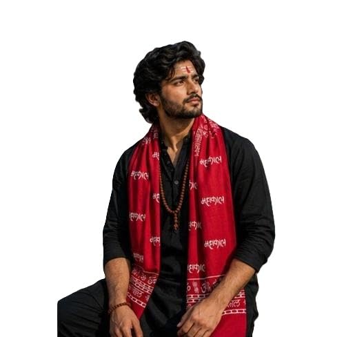 Printed Red Cotton Gamcha for Men | Jai Devotional Scarf | Shiv Bhakt Religious Angavastram Red Pack of 1-image-0