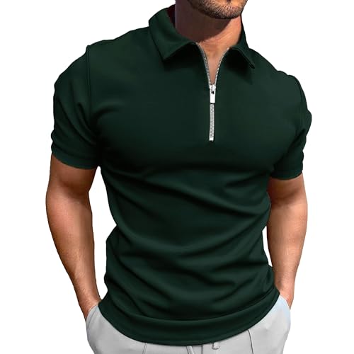 Men Quarter Zipper Lapel T Shirts Classic Comfy Solid Thin Casual Polo Shirt Summer Lightweight Golf Pullover Tops (Dark Green,Medium)