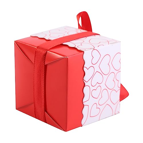 Ochun 50枚入 ラッピングボックス ギフトボックス ギフトバッグ 紙袋 ボックス 5*5*5cm ミニサイズ ハート柄 リボン付 可愛い オシャレ クッキー お菓子 キャンディ チョコレートのラッピング 結婚式 小物入れ アクセサリーもに適用 レッド