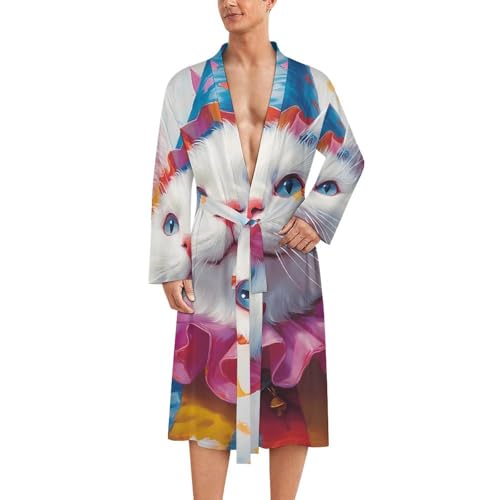 Cat Clowns Halloween Comfort Robes for Men With Belt Long Sleeve Nightgown Spa Bathrobe Loungewear
