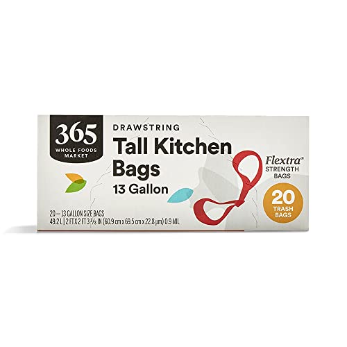 365 by Whole Foods Market Flextra Strength Drawstring Tall Kitchen Trash Bags 49210ml 20 Count