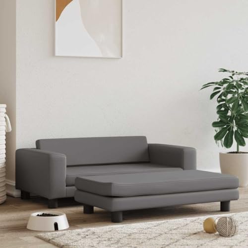 Lit pour chien en cuir synthétique chic et bois de pin gris robuste pour salon moderne - 3