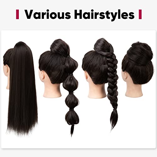 Yumoreal Drawstring Ponytail Extension For Women, 22Inch Yaki Straight Pony Tail Hair Extensions Synthetic Hairpeces For Girls-Black Mix Wine #TOP5