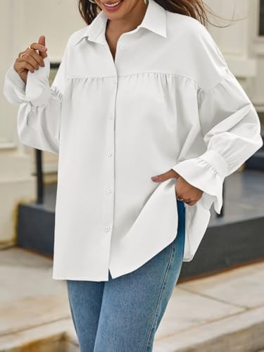 Cicy Bell Womens Oversized Button Down Shirts Long Ruffle Sleeve Pleated Babydoll Blouses Trendy Casual Tops4