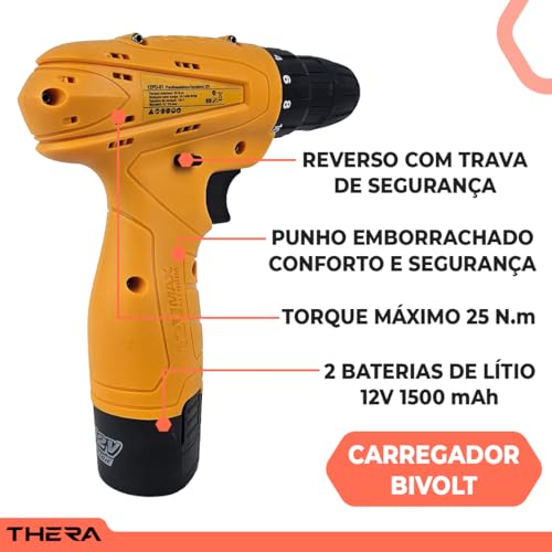 Parafusadeira Furadeira 12V Intercambiável Com Bateria 1500mAh