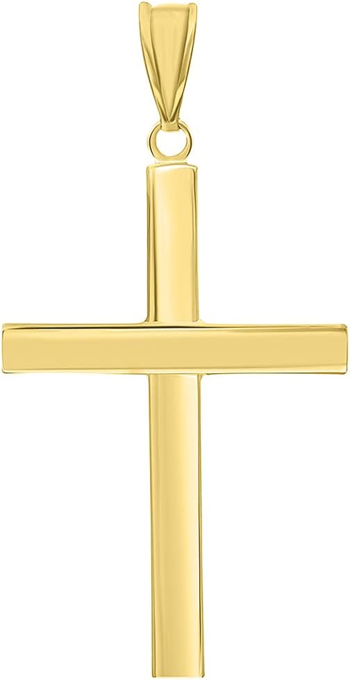 Jewelry America 14k Yellow Gold Polished Simple Religious Cross Pendant With Cable, Curb or Figaro Chain Necklace - Image 2