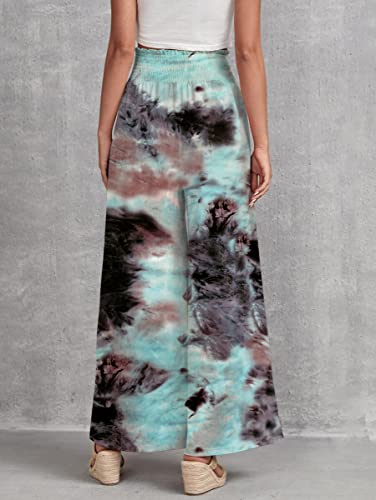 Image of Leriya Fashion Womens Mid Rise Tie-Dye Loose Fit Flared Wide Leg Palazzo Pants | Relaxed Pants | Bottom