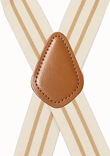 Cedrainy Men's Suspenders 1.4 Inch Wide Braces With 4 Clips X Back Adjustable Elastic Snap Suspender(Cream) #TOP1