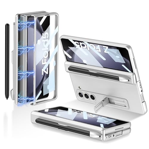 Coque magnétique Samsung Z Fold 5 antichoc avec béquille et verre écran - Argent