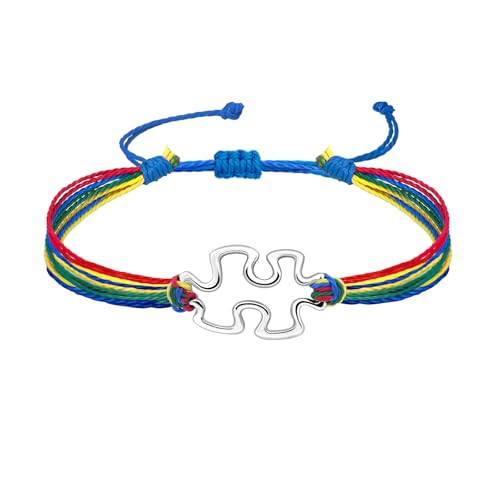 yfstyle Autism Awareness Bracelets Handmade Adjustable String Autism Heart Puzzle Bracelet Autismo Month Accessories Gifts Hollow Puzzle