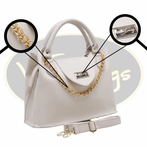 Bolsa Feminina Com Alça de Mão e Ombro Reajustável e Com Bolso Externo + Detalhe em Corrente (Gelo)