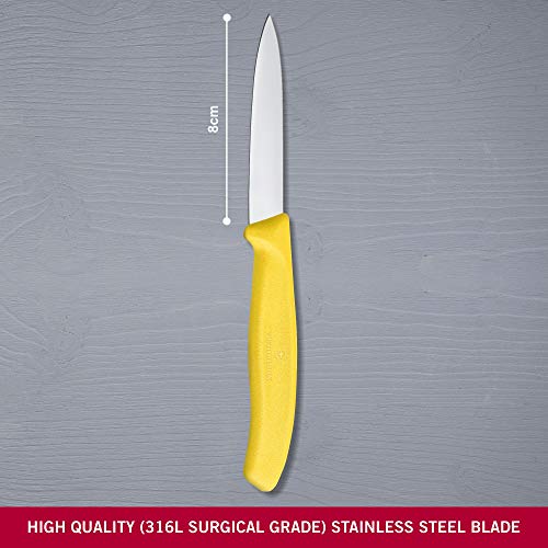 Image of Victorinox Swiss Made Stainless Steel Swiss Classic Paring Knife, Kitchen Tools, Kitchen Items, 8 cm Straight Edge, Yellow, 6.7606.L118