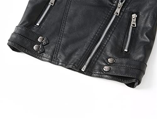 Image of Kids Faux Leather Moto Jacket Rivets Biker Coat for Boys Girls 4-14 Years