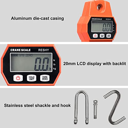Reshy Digital Hanging Scale 660Lb/300Kg Cast Aluminum Case Waterproof Fish Scale Handheld Crane Scale Luggage Scale For Garage Farm Hunting Fishing Outdoor(Orange) #TOP3