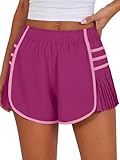 Picture of Caracilia Women Running Shorts Flowy Pleated Athletic Shorts Summer High Waisted Tennis Sporty Workout Gym Shorts Dark Hot Pink Small