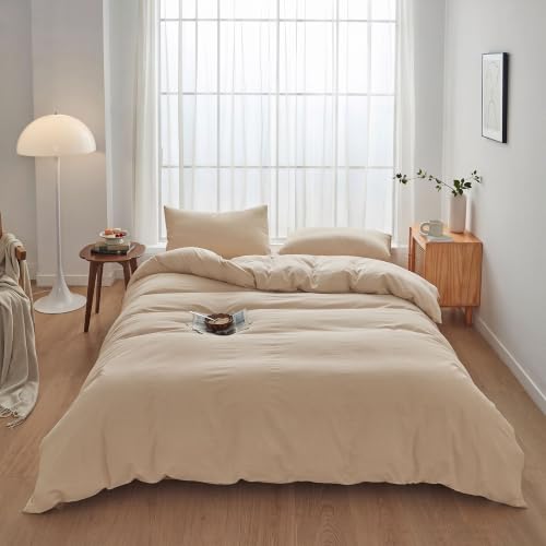 FACE TWO FACE Bedding Duvet Cover Set100% Washed Cotton Duvet Cover Linen Like Textured Breathable Durable Soft Comfy (Full, Tannish Linen Grey) by FACE TWO FACE - Used condition - US$29.08