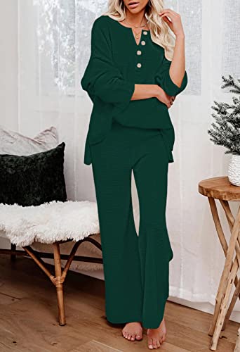 Pink Queen Women's 2 Piece Fall Outfit Lounge Set Long Sleeve Button Pullover Sweater Matching Wide Leg Pants Knit Sweatsuit2