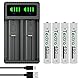 DuraPro 4X Akku AAAA Batteries + LED USB Ladegerät für Stylus Pens, Stirnlampen, Quadruple A,Quad A,E96, LR61,4061,MN2500,GP25A