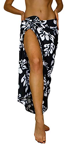 King Kameha Funky Hawaïenne Cover-up Paréo Sarong, Hibiscus, Noir, Grand Cover