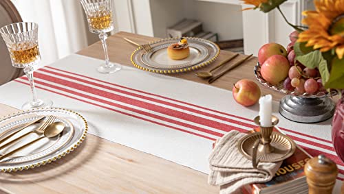 Christmas Table Runner 13 X 72 Inch For Dining Table, Boho Décor Coffee Table Runner With Handcrafted Tassels, Red And Beige Stripe Table Runner For Holiday, Winter #TOP5