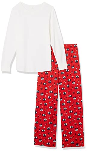 Amazon Essentials Women's Lightweight Flannel Pant And Long-Sleeve T-Shirt Sleep Set (Available In Plus Size), Red Panda, Large #TOP5