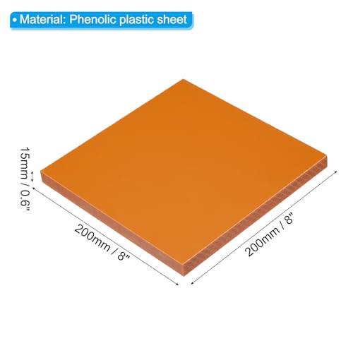 Image of PATIKIL Orange Phenolic Sheet, 1pcs 200x200x15mm Laminated Resin Plate Board PCB Sheet for Electrical Electronic Fixtures DIY and Crafts