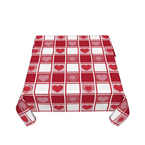 Sunshineyan Valentine's Day Tablecloth Square 60X60 Inch, Red Checkered Hearts Tablecloths Stain Resistance Polyester Table Cloth For Parties Kitchen Dining Indoor Outdoor #TOP6
