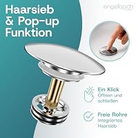 Engelbach® Universal Waschbecken Ablaufgarnitur - Pop up Ablaufventil ohne Überlauf (Auch für Waschtische) Herausziehbarer Stöpsel mit Haarsieb - inklusive Einbauanleitung – Ansicht 3