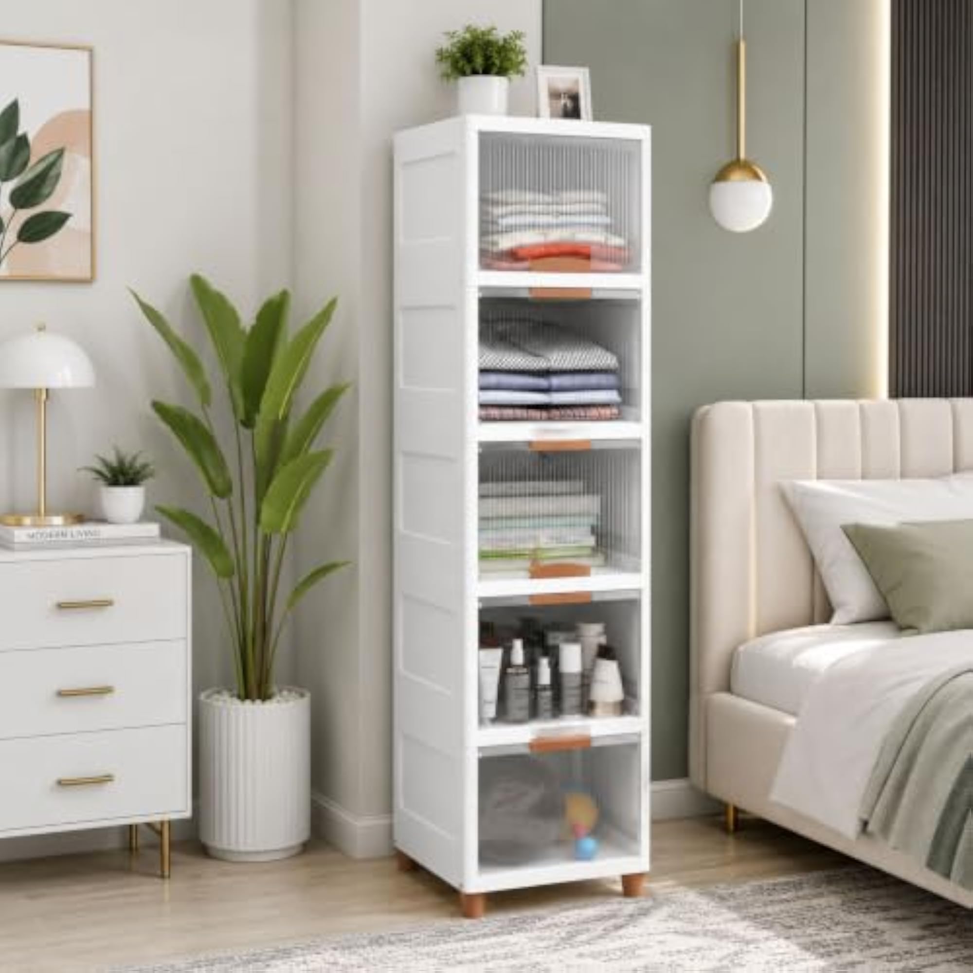 5-Tier White Multi-Layer Plastic Storage Cabinet
