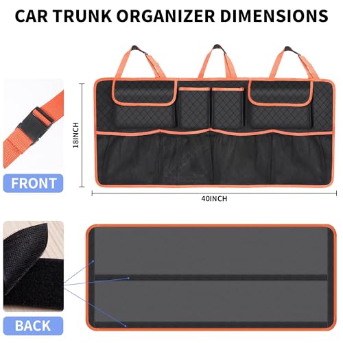 Image of Car Trunk Organizer and Storage, Large Capacity Backseat Hanging Storage Car Accessories, Backseat Car Organizer for SUV /MPV /Truck (Orange)