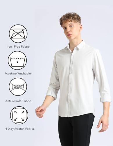 Image of SaintX Men's Premium Solid Formal Shirt | Slim Fit | Plain Full Sleeve | Feather Touch Soft Finish | Wrinkle Resistant | No Ironing Required | 360 Highly Stretchable Fabric