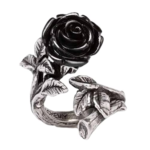 Image of Ro Rox Rose Ring Alchemy England Black Wild Wrap Love Beauty Dark Gothic Alternative, Silver, Q-T