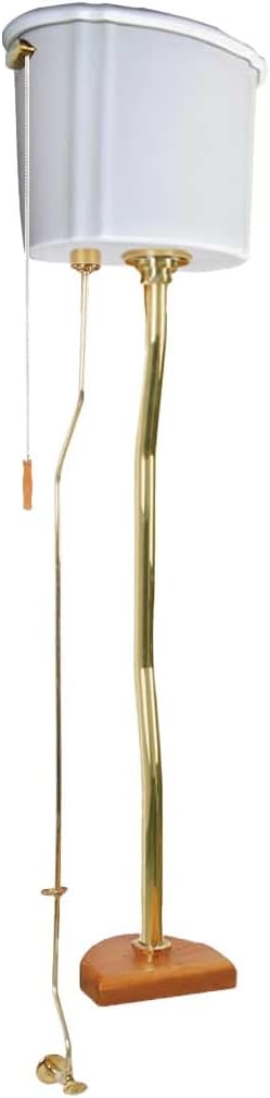 Renovators Supply Manufacturing High Tank Pull Chain Toilet Conversion Kit with White Ceramic High Tank 63 in. to 78 in. Adjustable Height Brass Z Pipe