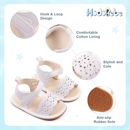 Image of HsdsBebe Baby Girls Sandals Bohemia Flower Bow Soft Sole Toddler First Walkers Beach Summer Shoes