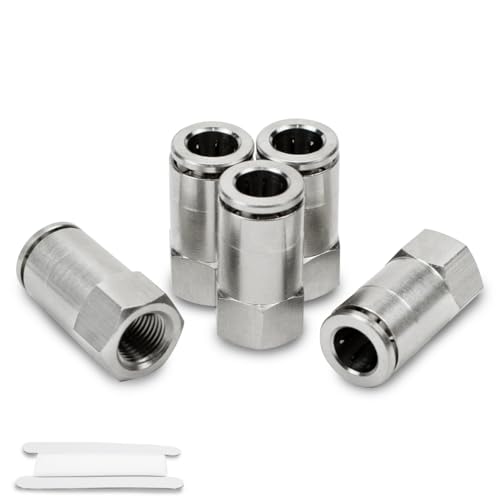 Bwintech 5 piezas 6mm Tubo de diámetro exterior x 1/8" BSP rosca hembra recta Latón niquelado Racor neumático de cierre a presión Push to Connect