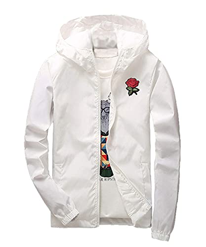 Perdontoo Mens Casual Lightweight Drawstring Hooded Windbreaker Jacket (X-Large, White) #TOP22