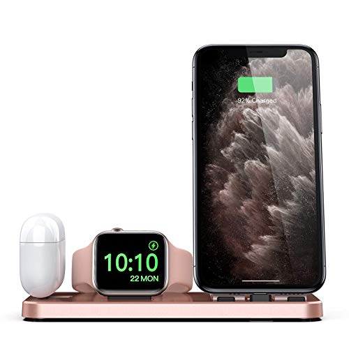 CEREECOO Portable 3 in 1 Charging Station for Apple Products Foldable Charger Stand for iWatch 1 2 3 4 5 6 Mini Charging Stand Compatible with iPhone Airpods pro 1 2 Charging Dock Holder (Rose Gold)
