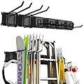 Howzone 32 Inches Garage Organization,Wall Mount Garden Tool Organizer, 440lbs Adjustable Heavy Duty Metal Hanging Hooks, Garden Tool Hangers Storage Rack for Garage, Yard, and Shed (2 Racks, 6 Hooks)