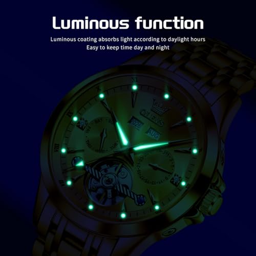 Image of OLEVS Automatic Watches for Men Luxury Skeleton Multi-Function Mechanical Watch Self Winding Date Waterproof Luminous Mens Watch